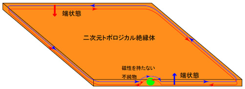 図2：二次元トポロジカル絶縁体の概念図